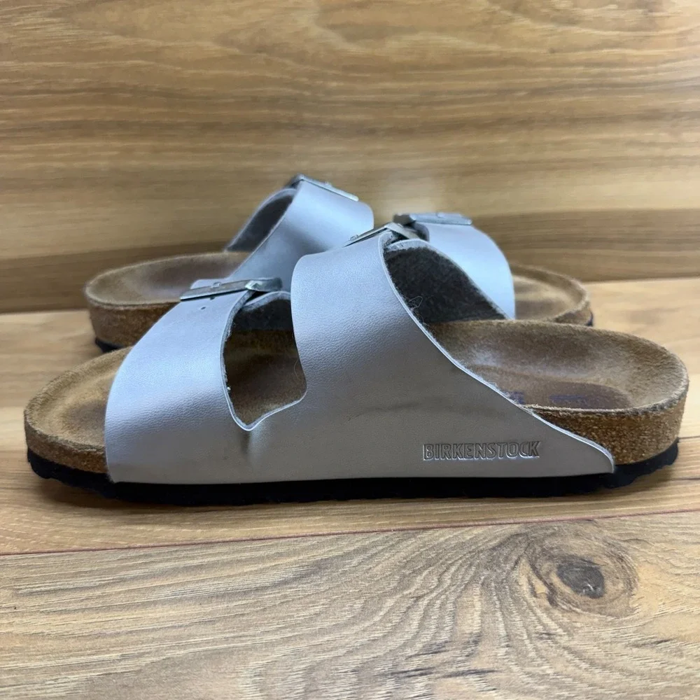 Birkenstock Arizona Soft Footbed Sandal Womens 6 N EU 37 Silver Birko Travel